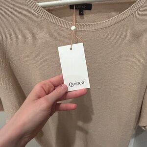 Quince Tan Crew Neck Sweater Smooth Knit Versatile